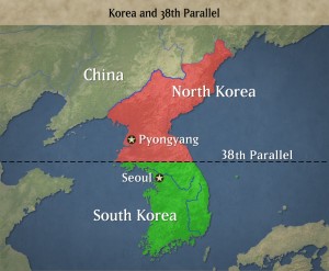 Divisão do Paralelo 38 entre Coreia do Norte e Coreia do Sul