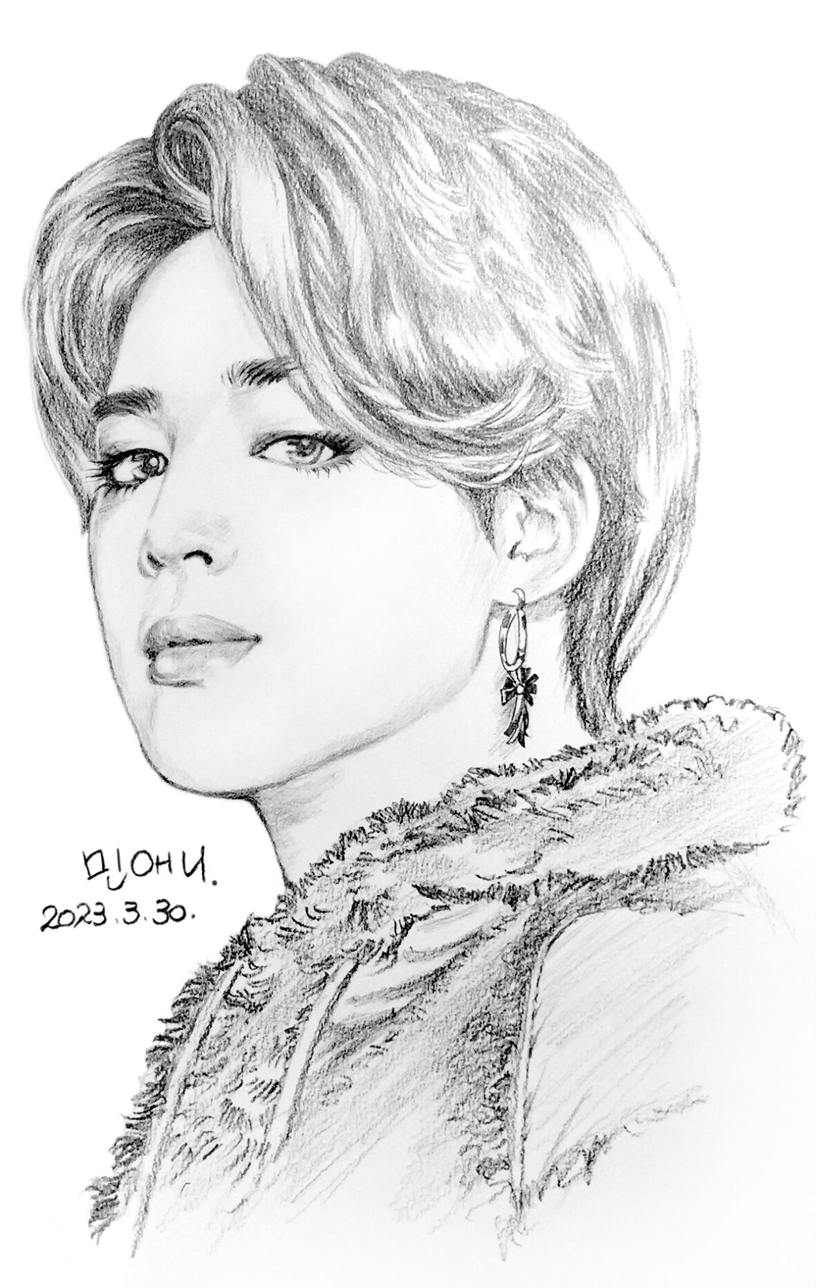Desenho que a artista fez de Park Jimin, do BTS.