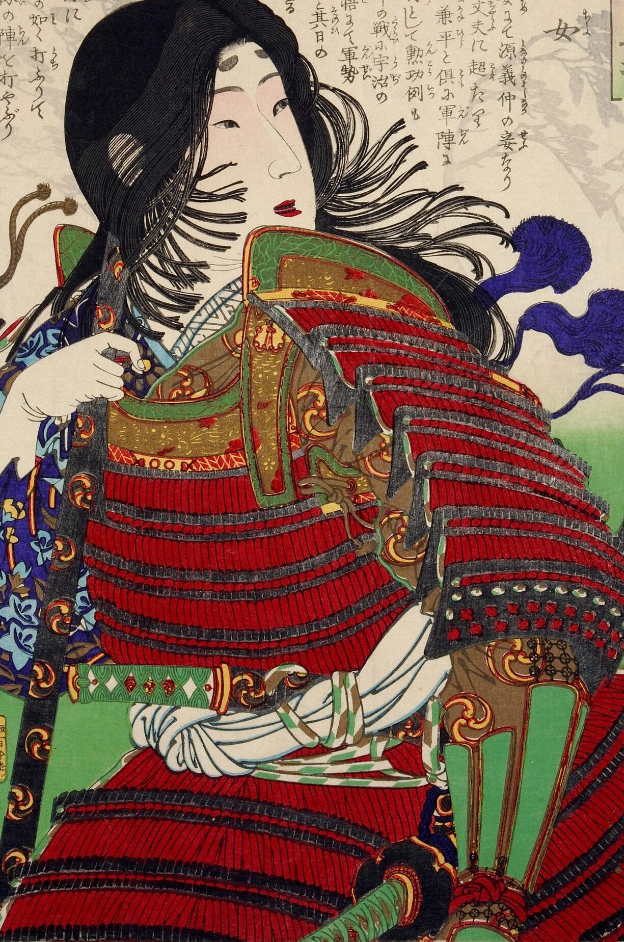 Ilustração de Tomoe Gozen, uma das mulheres guerreiras mais famosas.